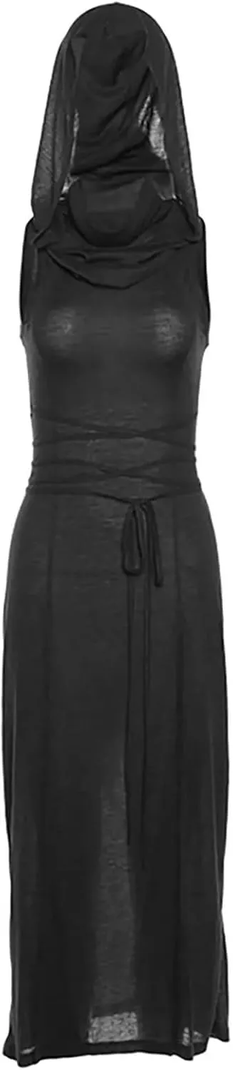 Women's Bodycon Dresses Sleeveless Lace Up Split Dress Gothic Hip Hop Maxi Dress