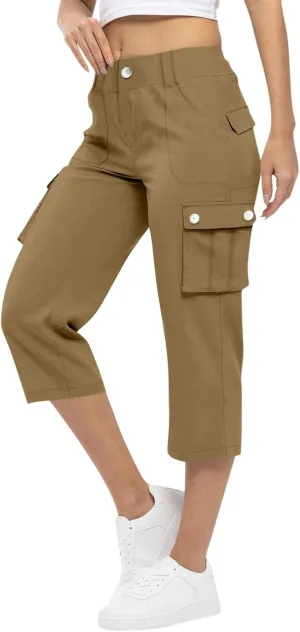 Womens Cargo Capris Hiking Pants Lightweight Loose Fit Casual Capri Pants Dressy Athletic Trousers Cropped