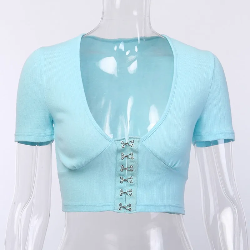 Women's Casual Cotton Short Sleeve Crop Top