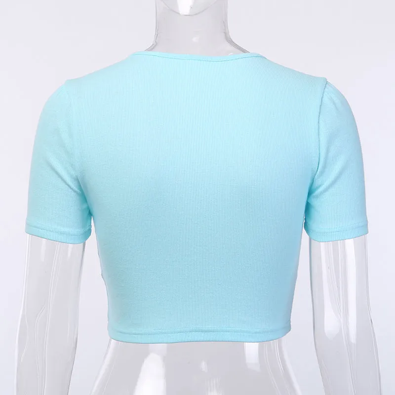 Women's Casual Cotton Short Sleeve Crop Top