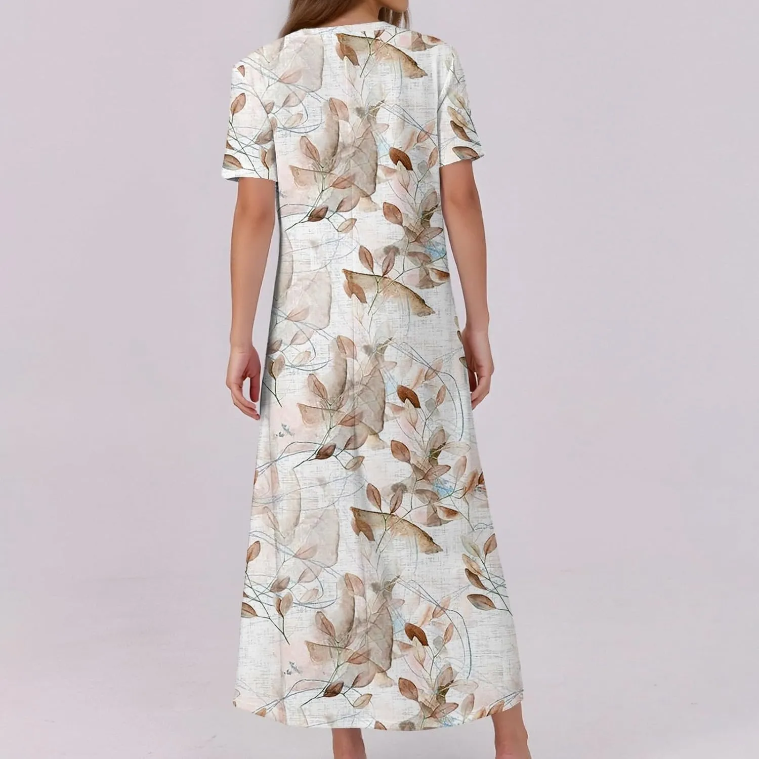 Women's Casual Summer 2025 Dresses Round Neck Short Sleeve Floral Print Button Dresses Casual Swing Boho Dress