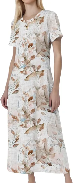 Women's Casual Summer 2025 Dresses Round Neck Short Sleeve Floral Print Button Dresses Casual Swing Boho Dress