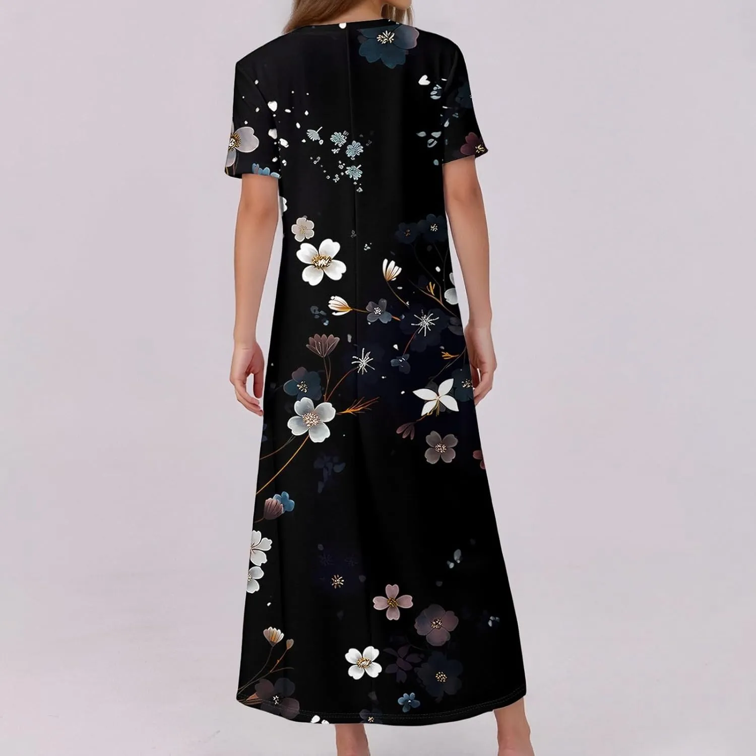 Women's Casual Summer 2025 Dresses Round Neck Short Sleeve Floral Print Button Dresses Casual Swing Boho Dress