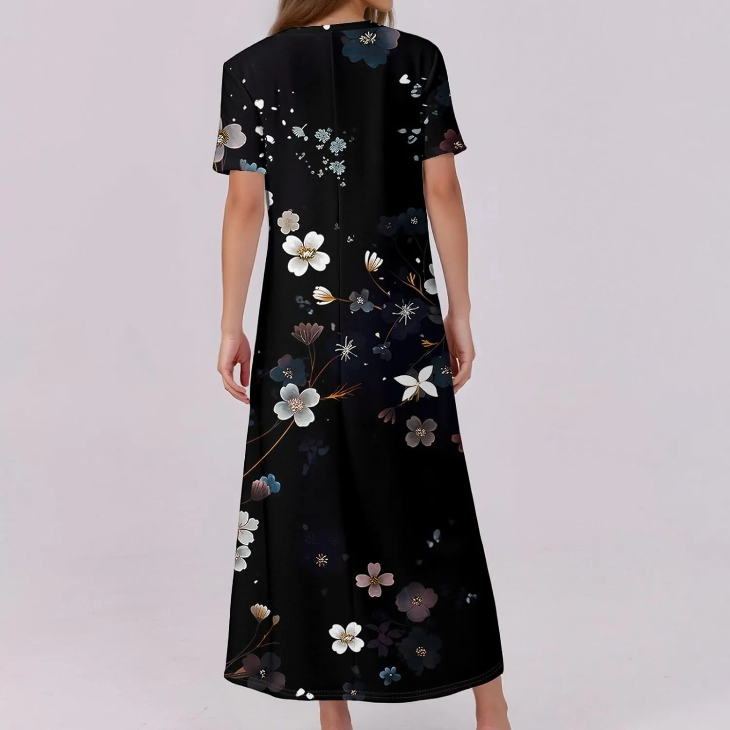 Women's Casual Summer 2025 Dresses Round Neck Short Sleeve Floral Print Button Dresses Casual Swing Boho Dress