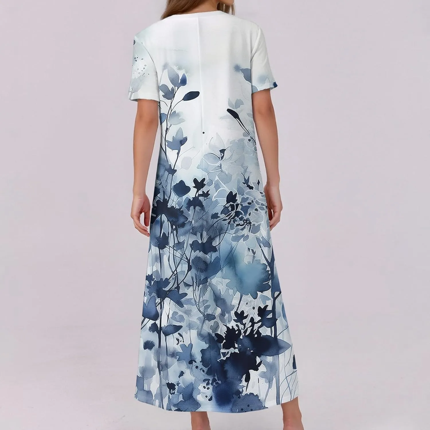 Women's Casual Summer 2025 Dresses Round Neck Short Sleeve Floral Print Button Dresses Casual Swing Boho Dress