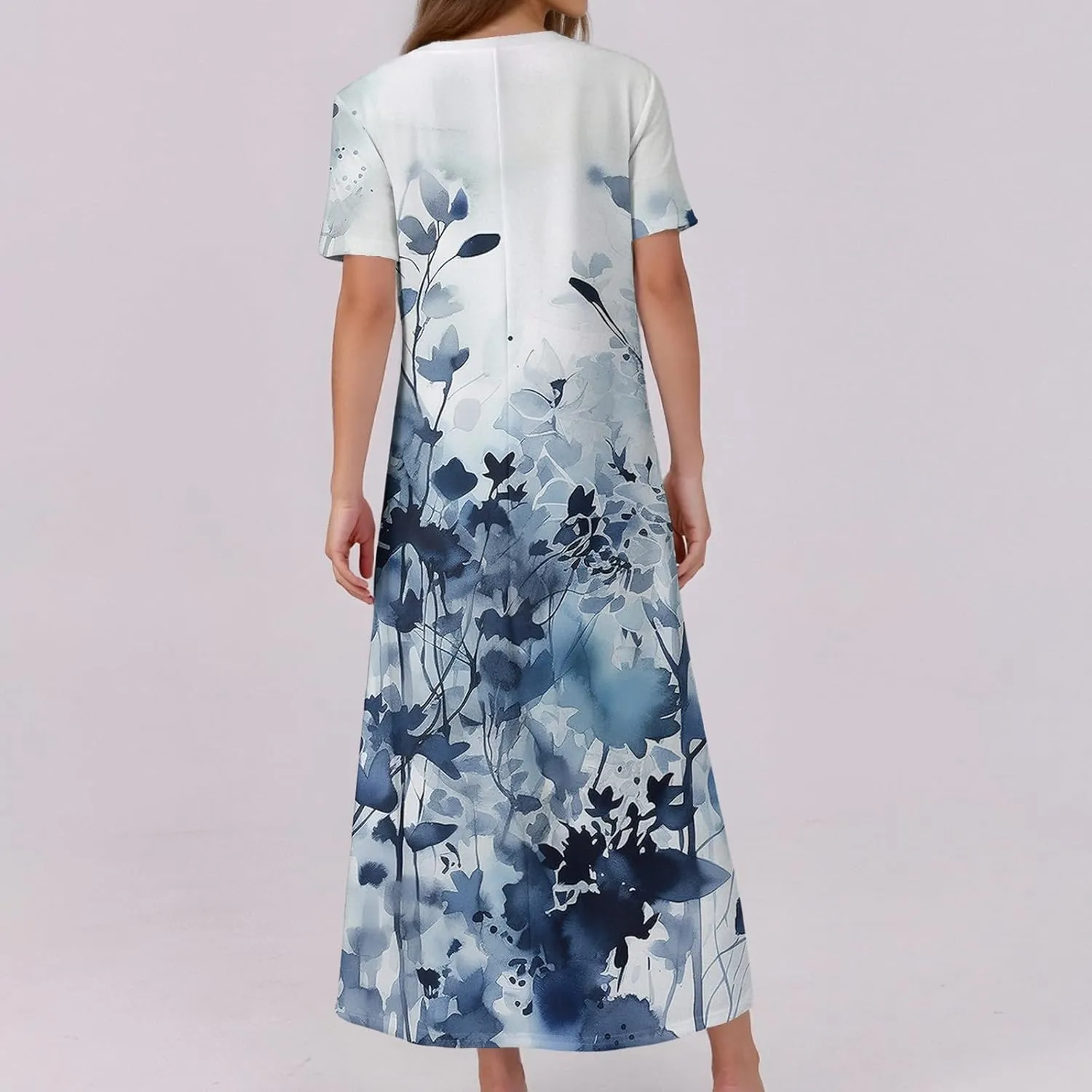 Women's Casual Summer 2025 Dresses Round Neck Short Sleeve Floral Print Button Dresses Casual Swing Boho Dress