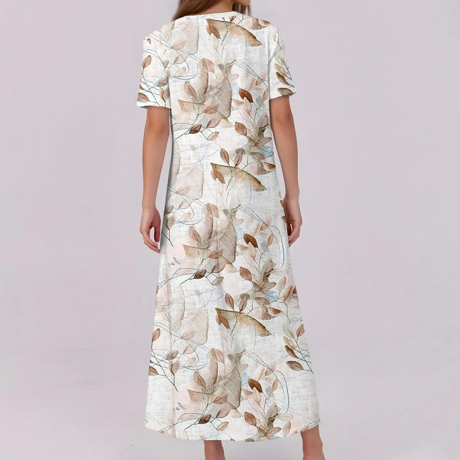 Women's Casual Summer 2025 Dresses Round Neck Short Sleeve Floral Print Button Dresses Casual Swing Boho Dress