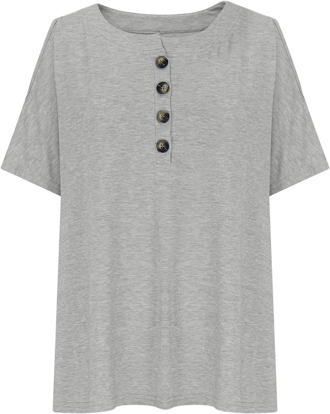Women's Cold Shoulder Tops Short Sleeve Plus Size Loose T-Shirts Round Neck Button Up Solid Work Blouses Clothes