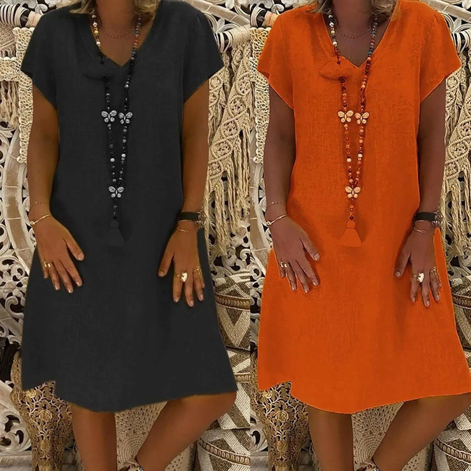 Women's Cotton Linen Dresses Summer Cup Sleeve Comfy Travel Sundresses Beach Wear Trendy Spring Vacation Clothes 2025