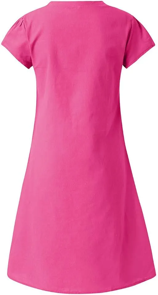 Women's Cotton Linen Dresses Summer Cup Sleeve Comfy Travel Sundresses Beach Wear Trendy Spring Vacation Clothes 2025