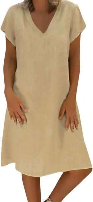 Women's Cotton Linen Dresses Summer Cup Sleeve Comfy Travel Sundresses Beach Wear Trendy Spring Vacation Clothes 2025