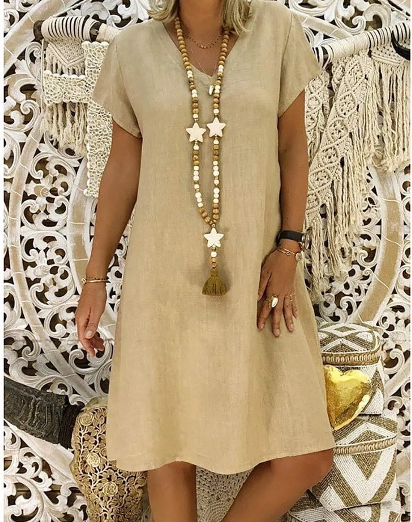 Women's Cotton Linen Dresses Summer Cup Sleeve Comfy Travel Sundresses Beach Wear Trendy Spring Vacation Clothes 2025