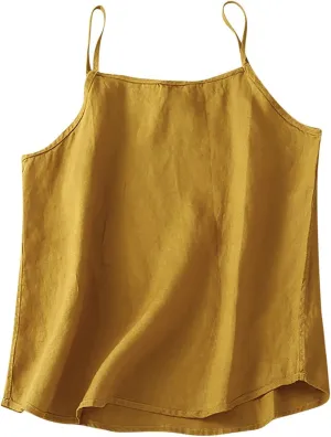 Womens Cotton Linen Tank Tops Sleeveless Summer Strap Top Casual Cami Tees Sexy Spaghetti Strap Blouses Shirts