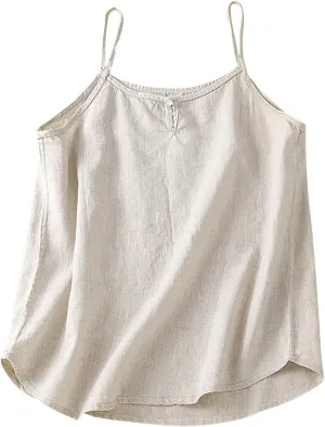 Womens Cotton Linen Tank Tops Sleeveless Summer Strap Top Casual Cami Tees Sexy Spaghetti Strap Blouses Shirts