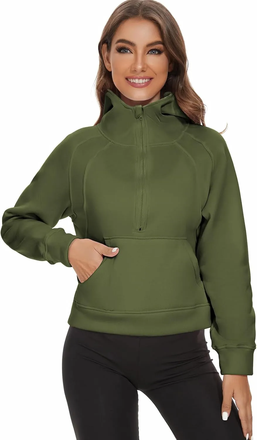 Womens Cropped Hoodies Half Zip Pullover Sweatshirts Fleece Zip Up Hooded Fall Fashion Outfits Clothes