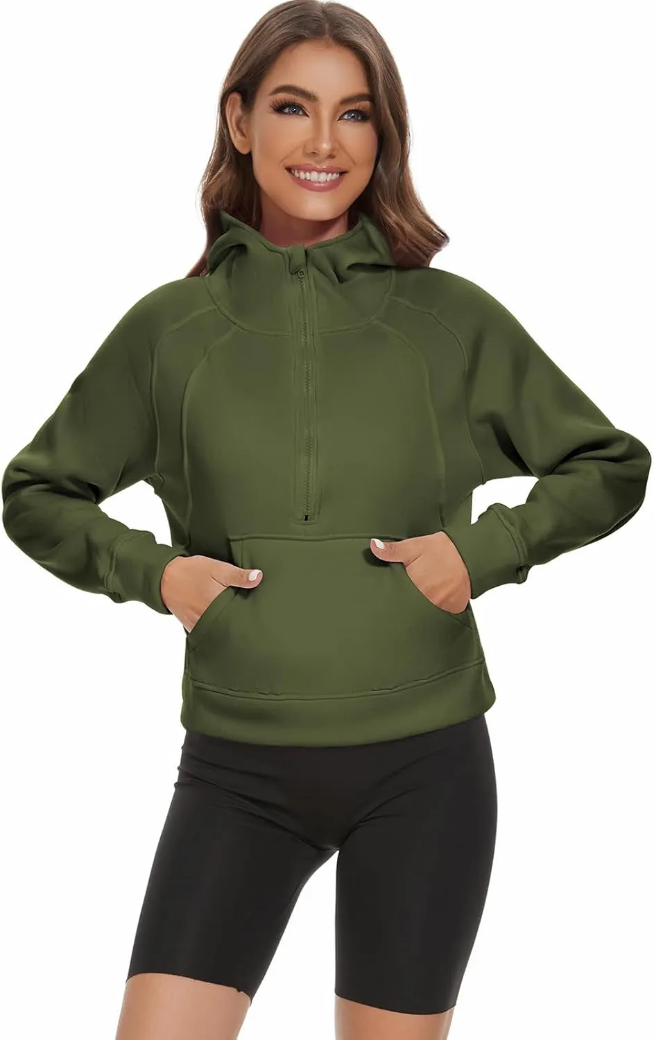 Womens Cropped Hoodies Half Zip Pullover Sweatshirts Fleece Zip Up Hooded Fall Fashion Outfits Clothes