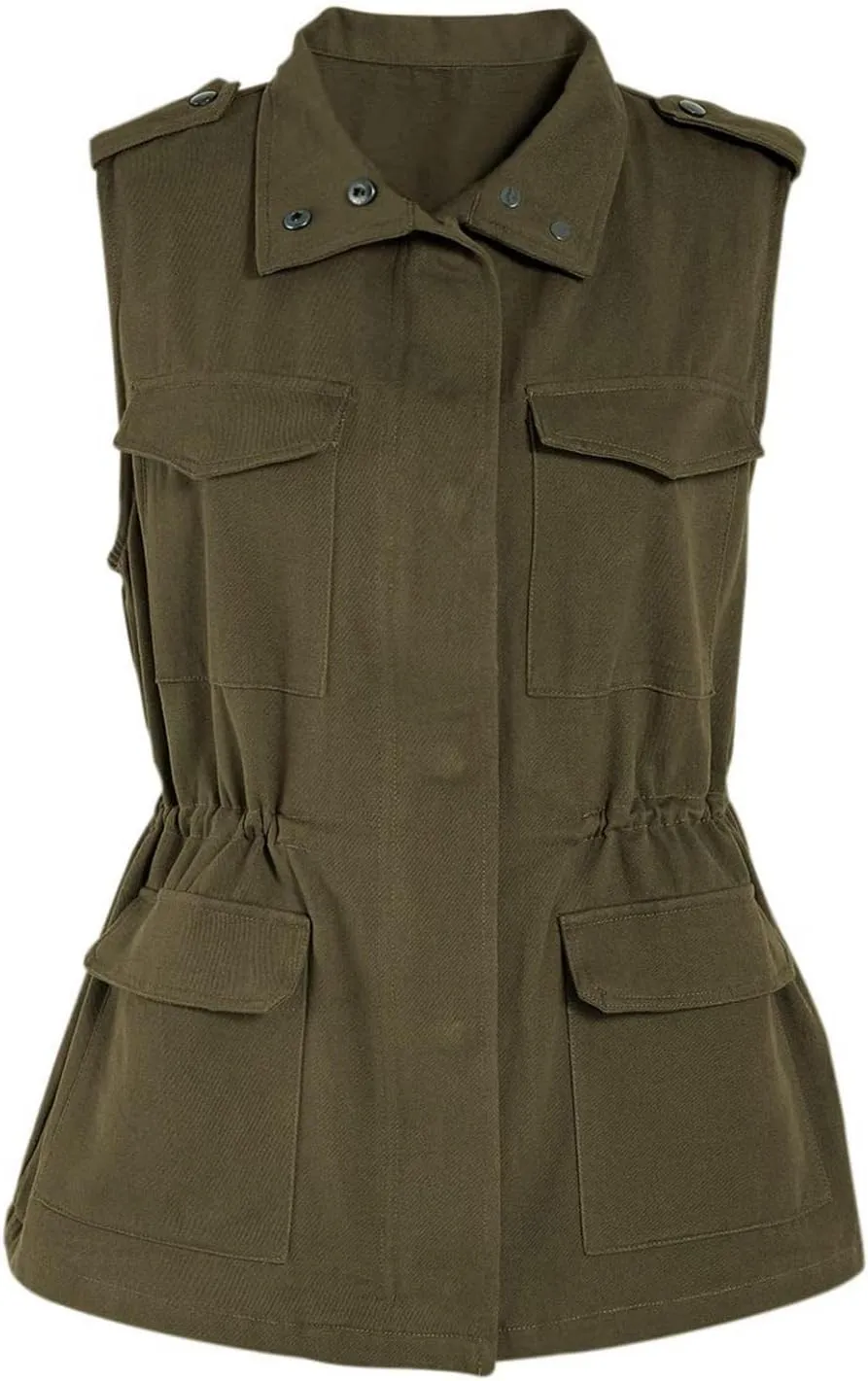 Womens Daily Fall Regular Sleeveless Vest Military Anorak Zip Up Lightweight Hoodies Jacket with Pockets