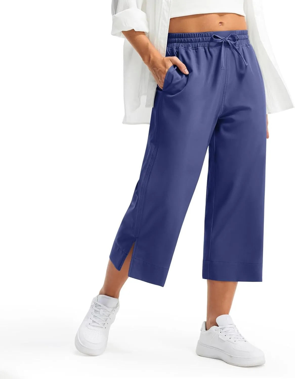 Women's Elastic Drawstring Waist Crop Pants 2025 Trendy Capri Sweatpants Loose Fit Comfort Cropped Pant with Pocket