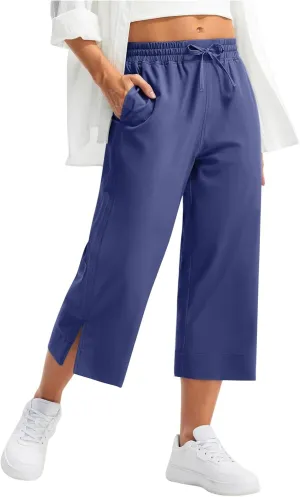 Women's Elastic Drawstring Waist Crop Pants 2025 Trendy Capri Sweatpants Loose Fit Comfort Cropped Pant with Pocket