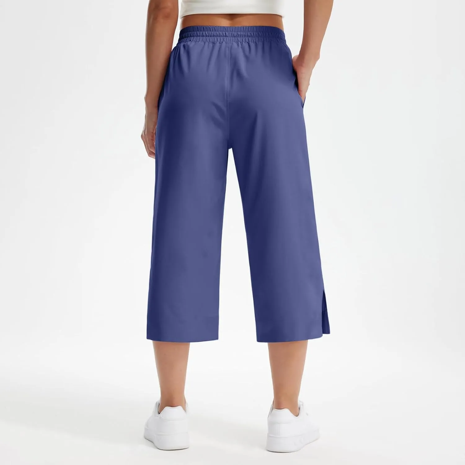 Women's Elastic Drawstring Waist Crop Pants 2025 Trendy Capri Sweatpants Loose Fit Comfort Cropped Pant with Pocket