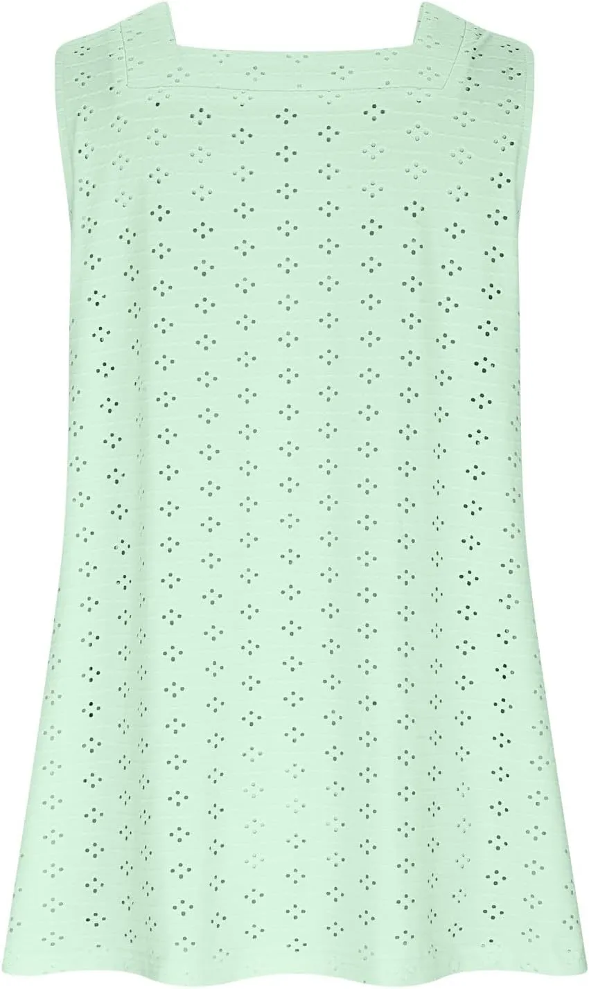 Womens Eyelet Tank Tops Sleeveless Square Neck Camisole Trendy Casual Tank Tops Summer Dressy Elegant Blouse