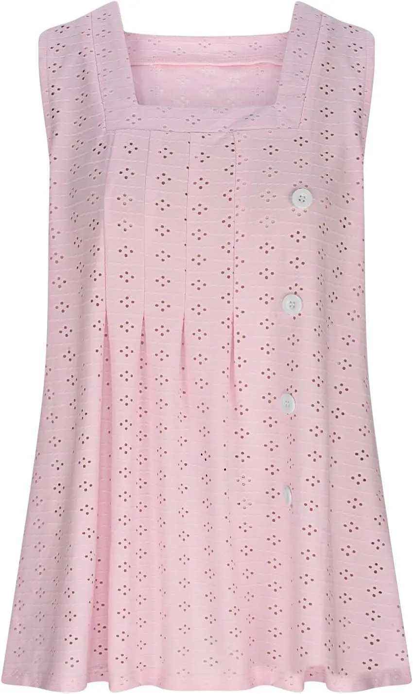 Womens Eyelet Tank Tops Sleeveless Square Neck Camisole Trendy Casual Tank Tops Summer Dressy Elegant Blouse