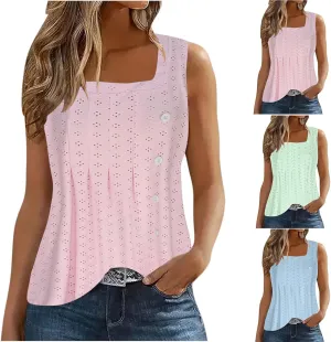 Womens Eyelet Tank Tops Sleeveless Square Neck Camisole Trendy Casual Tank Tops Summer Dressy Elegant Blouse