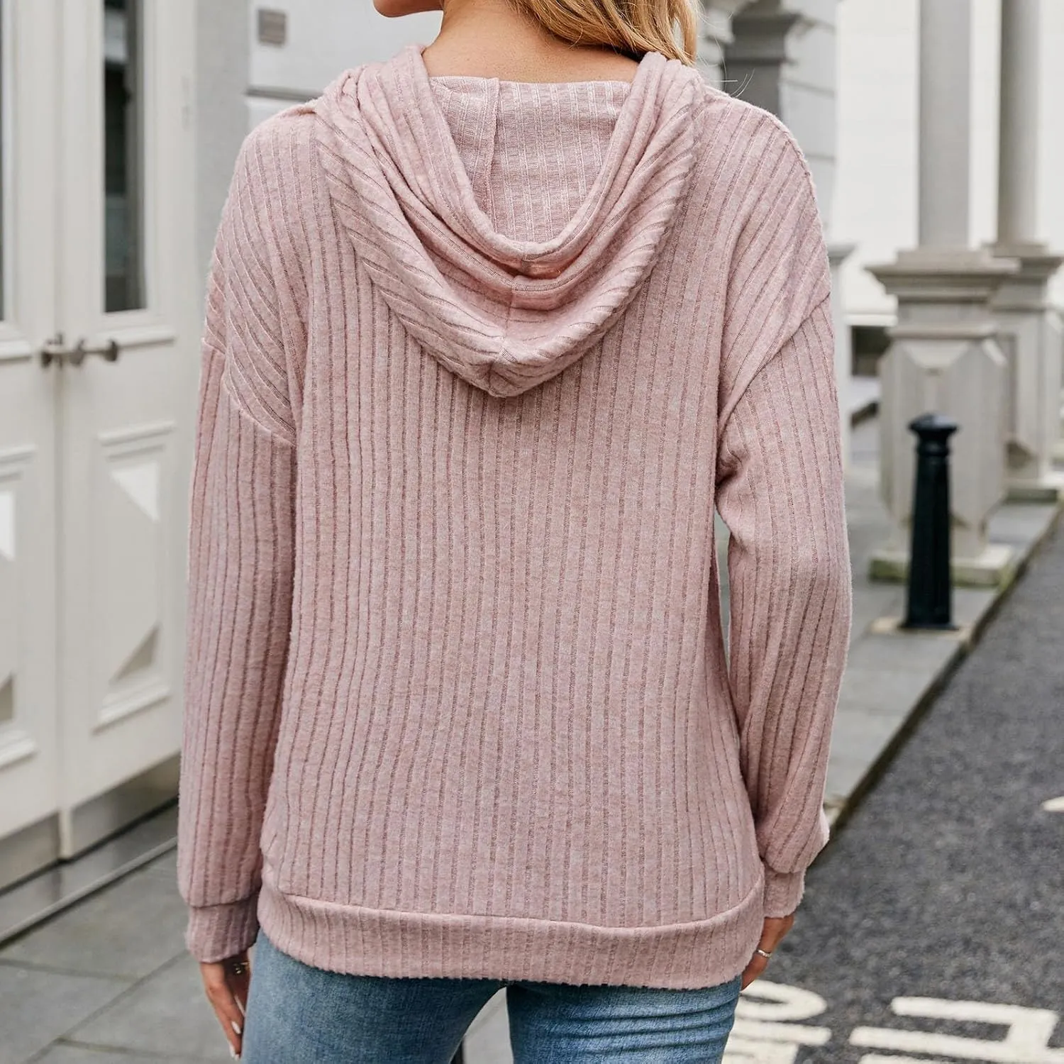 Womens Fall Sweatshirts 2024 Baggy Lounge Knitted Hooded Blouses Shirts Loose Long Sleeve Pullover Casual Tunic Tops