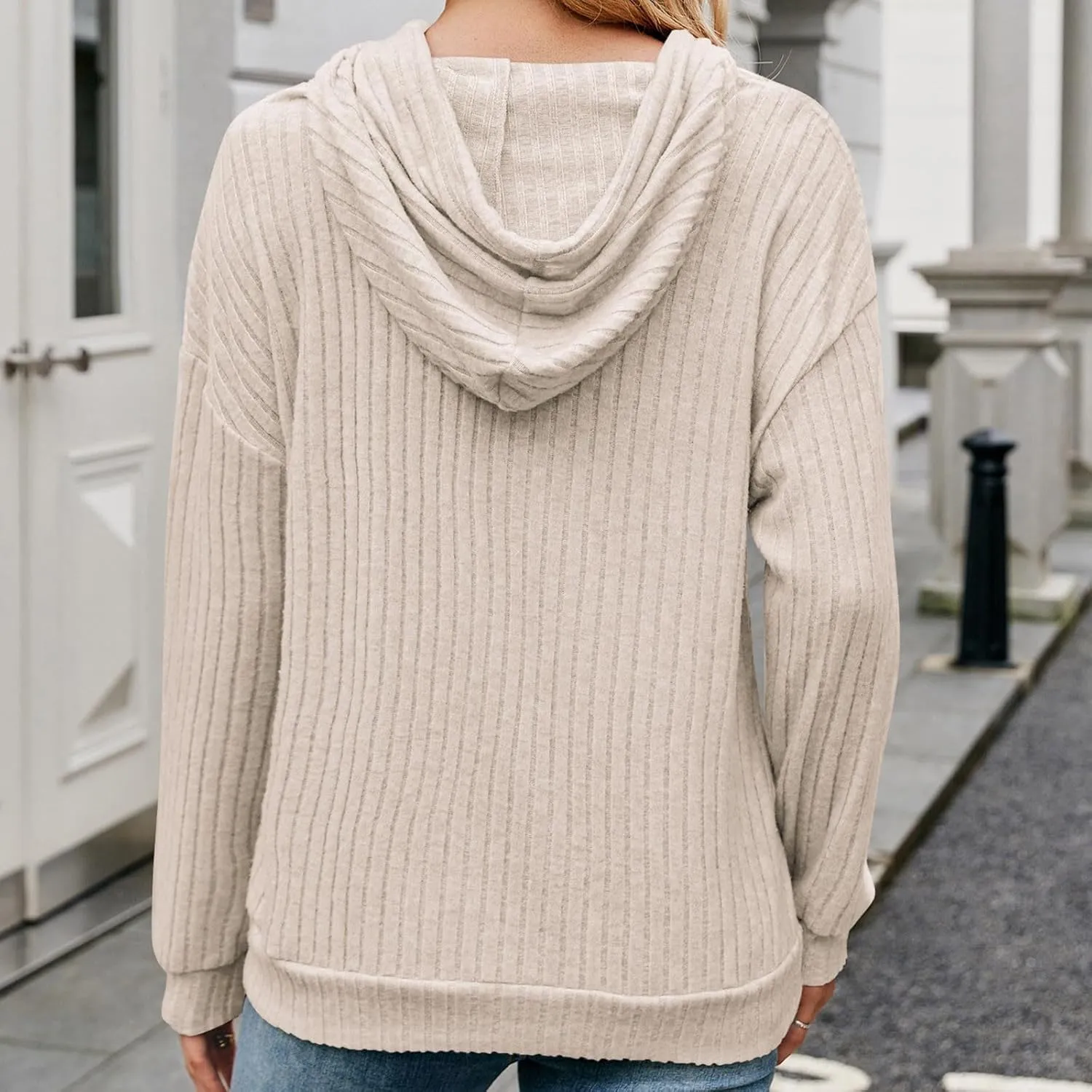Womens Fall Sweatshirts 2024 Baggy Lounge Knitted Hooded Blouses Shirts Loose Long Sleeve Pullover Casual Tunic Tops
