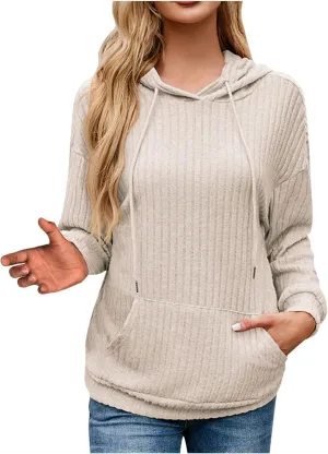 Womens Fall Sweatshirts 2024 Baggy Lounge Knitted Hooded Blouses Shirts Loose Long Sleeve Pullover Casual Tunic Tops