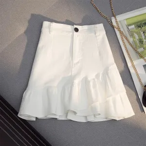 Women's Fashion Denim Versatile High Waist Slim Sexy Girl Mini Skirt (Color : White, Size : L)