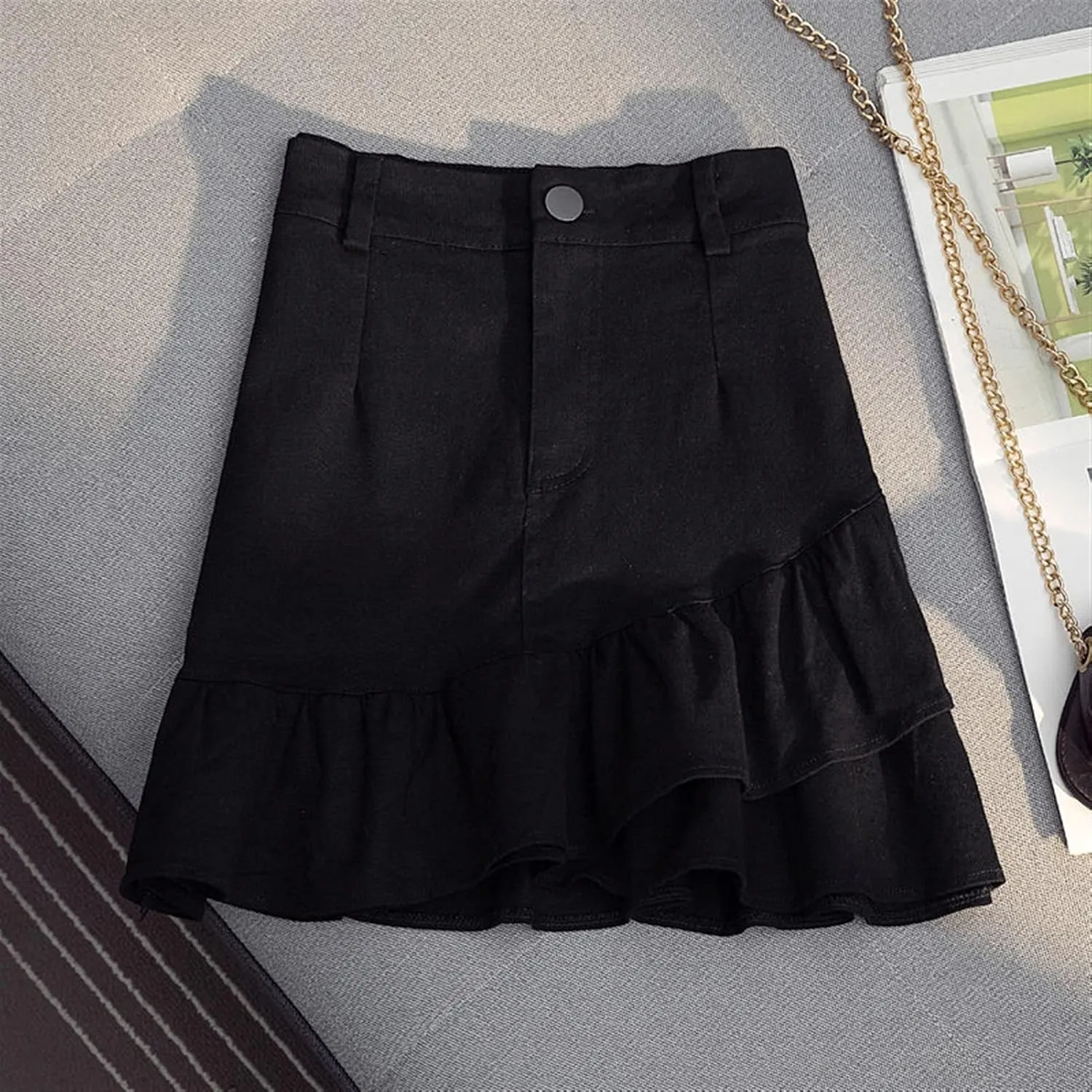Women's Fashion Denim Versatile High Waist Slim Sexy Girl Mini Skirt (Color : White, Size : L)