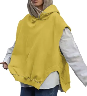 Women'S Fashion Solid Hoodies Sweatshirts Sleeveless Drawstring Oversized Tops Cropped Hoodies for Women
