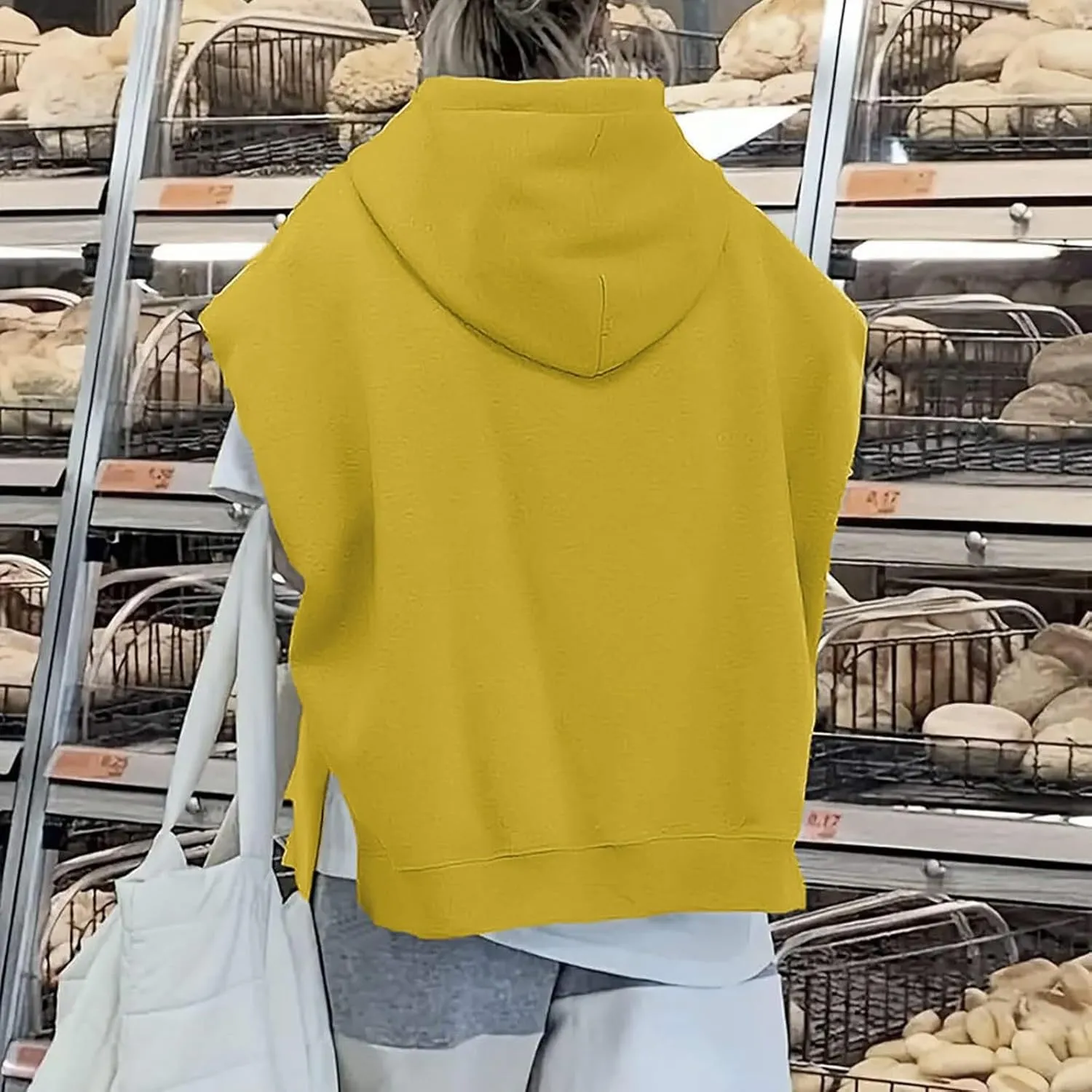Women'S Fashion Solid Hoodies Sweatshirts Sleeveless Drawstring Oversized Tops Cropped Hoodies for Women