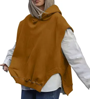 Women'S Fashion Solid Hoodies Sweatshirts Sleeveless Drawstring Oversized Tops Cropped Hoodies for Women