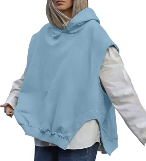Women'S Fashion Solid Hoodies Sweatshirts Sleeveless Drawstring Oversized Tops Cropped Hoodies for Women