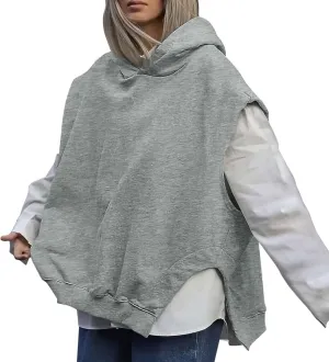 Women'S Fashion Solid Hoodies Sweatshirts Sleeveless Drawstring Oversized Tops Cropped Hoodies for Women