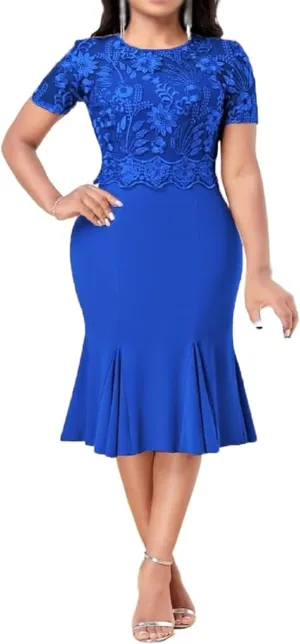 Women's Floral Lace Midi Bodycon Dresses Elegant Wedding Guest Business Cocktail Club Party Dress Evening Prom Gowns