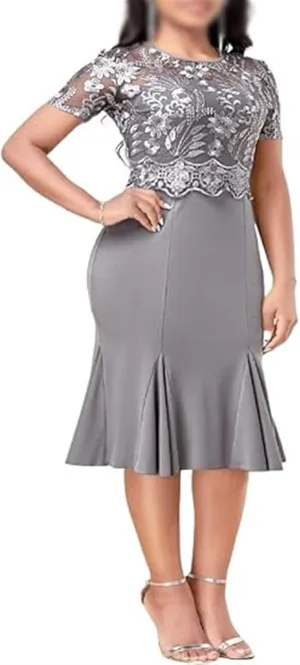 Women's Floral Lace Midi Bodycon Dresses Elegant Wedding Guest Business Cocktail Club Party Dress Evening Prom Gowns