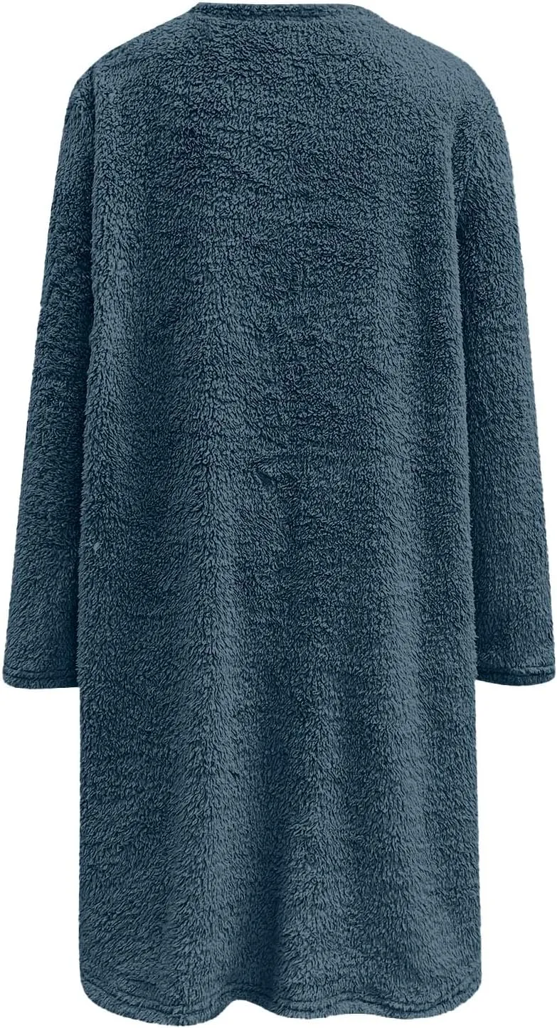 Womens Fuzzy Fleece Pullover Sherpa Sweatshirt Turtleneck Long Sleeve Sweatshirts Winter Warm Outwear Tops with Pockets