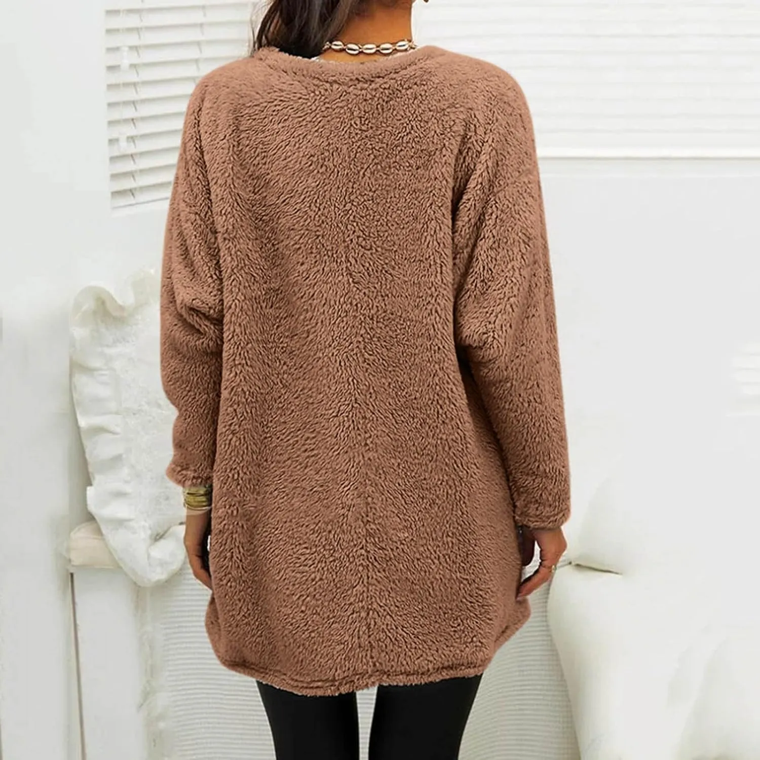 Womens Fuzzy Fleece Pullover Sherpa Sweatshirt Turtleneck Long Sleeve Sweatshirts Winter Warm Outwear Tops with Pockets
