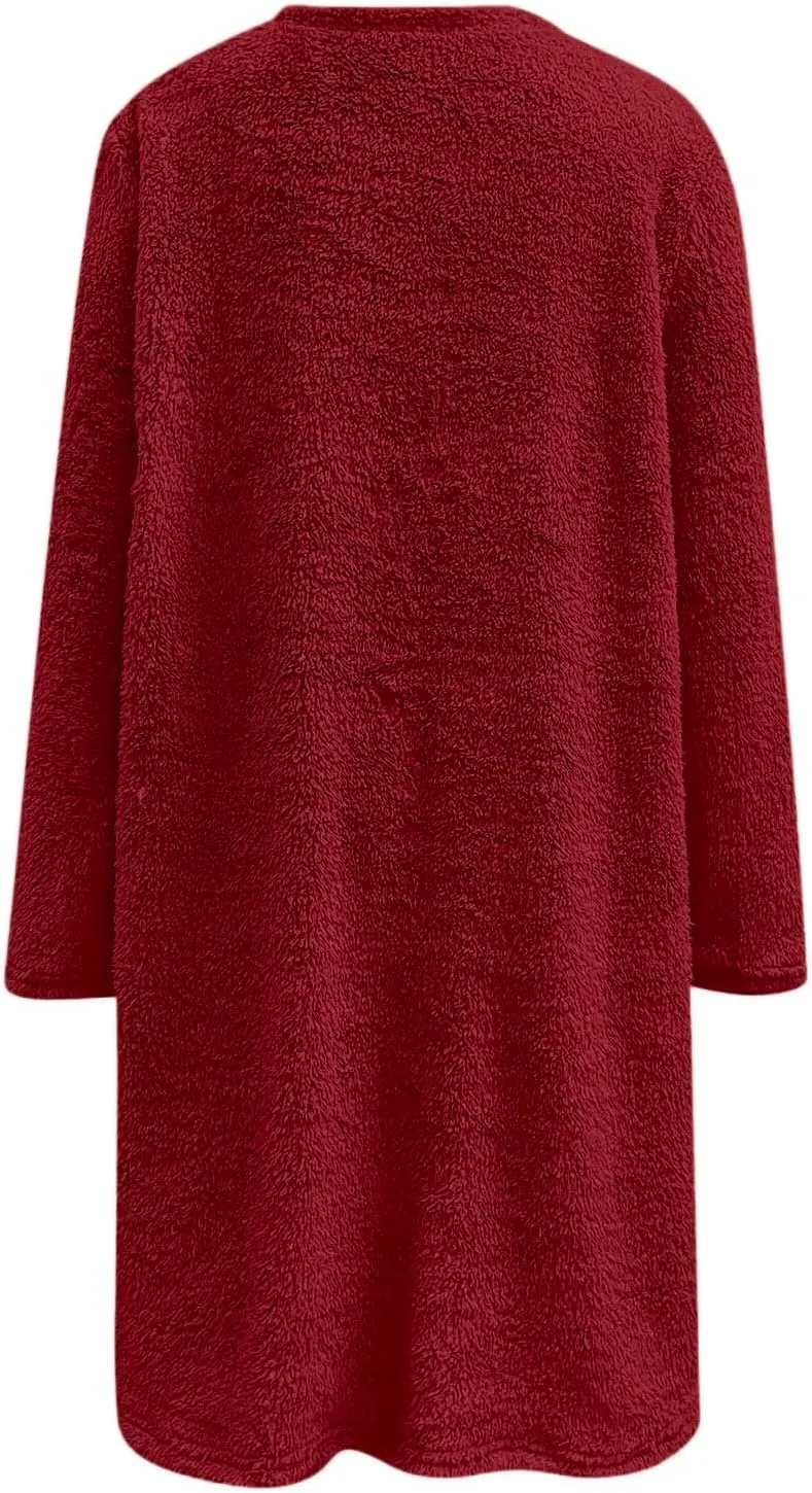Womens Fuzzy Fleece Pullover Sherpa Sweatshirt Turtleneck Long Sleeve Sweatshirts Winter Warm Outwear Tops with Pockets