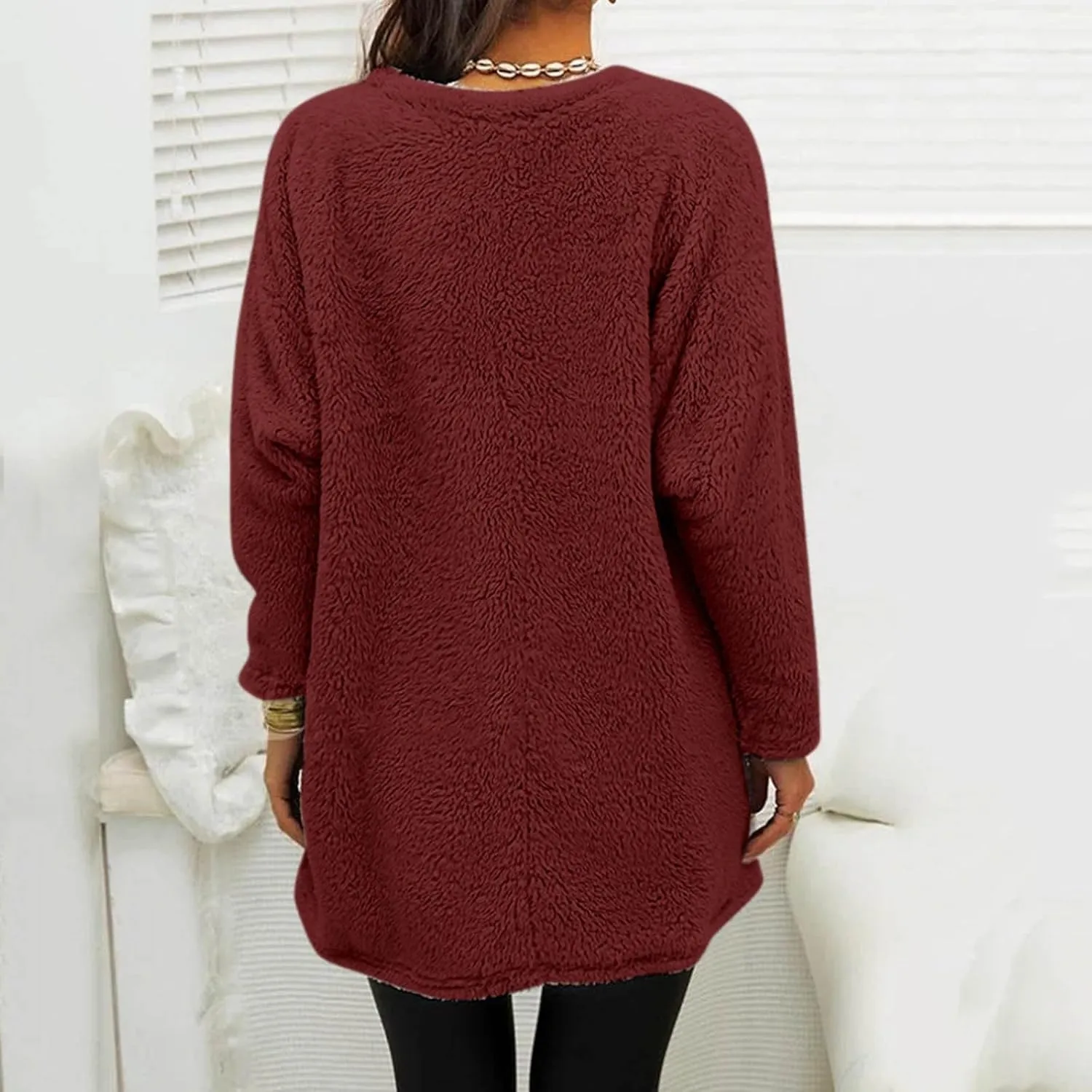 Womens Fuzzy Fleece Pullover Sherpa Sweatshirt Turtleneck Long Sleeve Sweatshirts Winter Warm Outwear Tops with Pockets