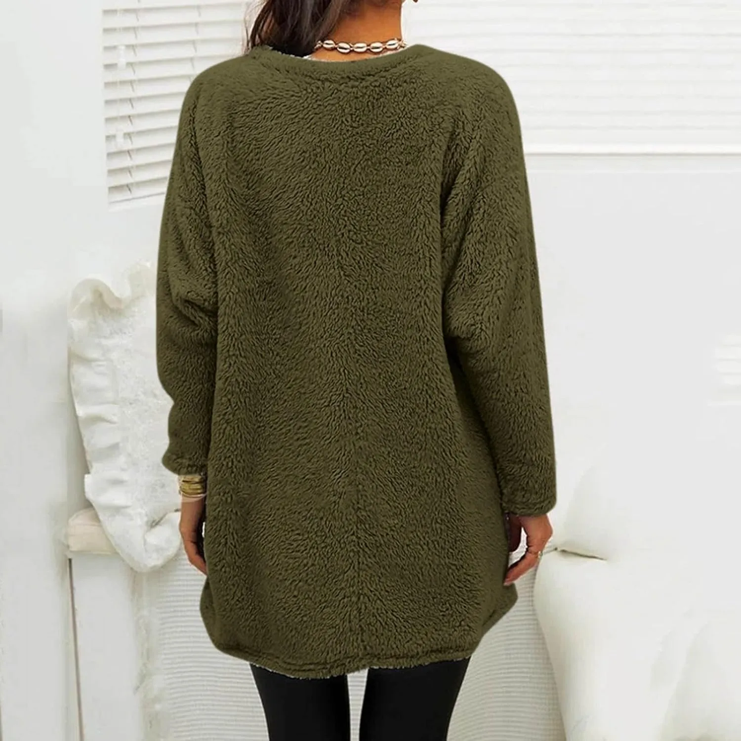 Womens Fuzzy Fleece Pullover Sherpa Sweatshirt Turtleneck Long Sleeve Sweatshirts Winter Warm Outwear Tops with Pockets