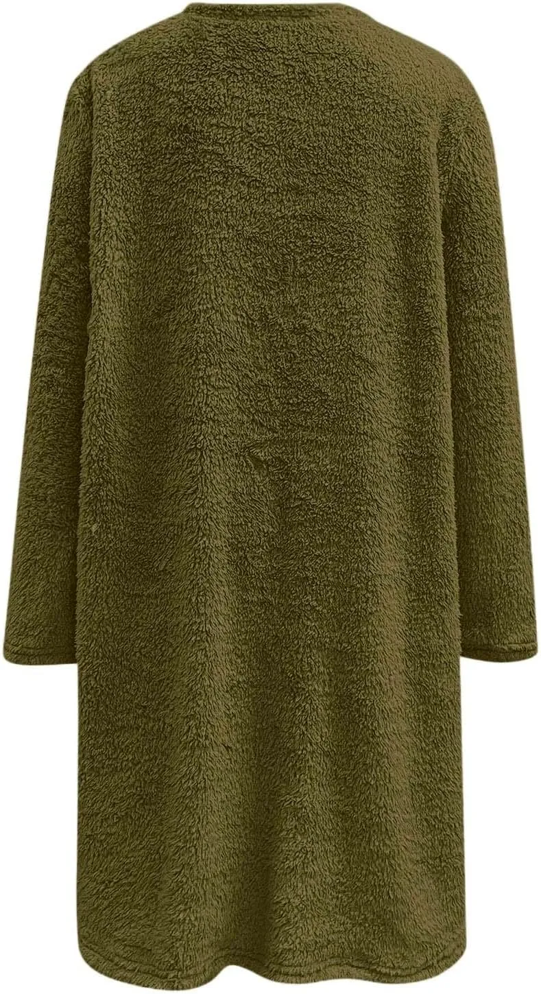 Womens Fuzzy Fleece Pullover Sherpa Sweatshirt Turtleneck Long Sleeve Sweatshirts Winter Warm Outwear Tops with Pockets