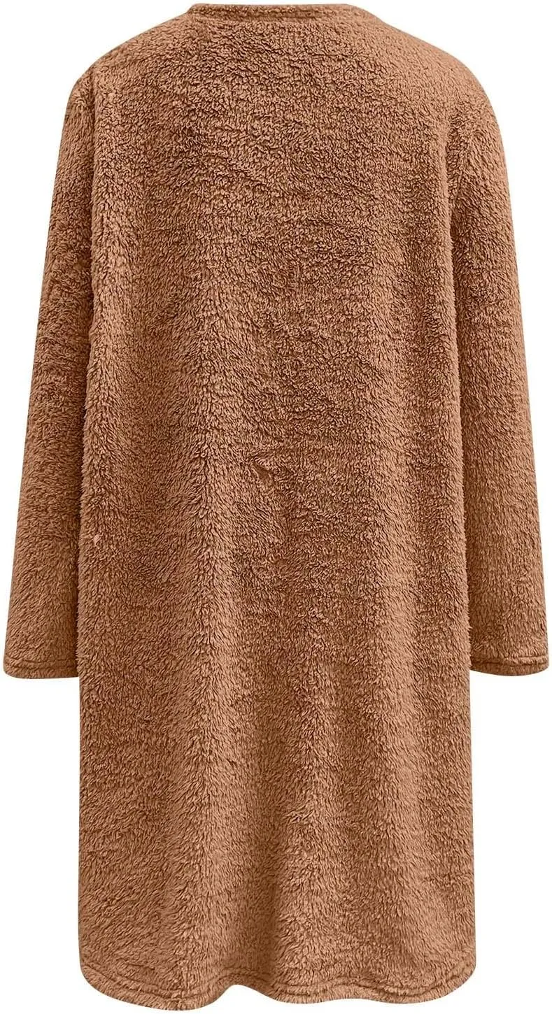 Womens Fuzzy Fleece Pullover Sherpa Sweatshirt Turtleneck Long Sleeve Sweatshirts Winter Warm Outwear Tops with Pockets