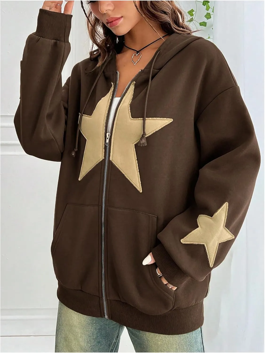 Women's Graphic Zip Up Hoodies Long Sleeve Drawstring Hooded Sweatshirt with Pockets