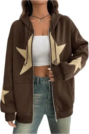 Women's Graphic Zip Up Hoodies Long Sleeve Drawstring Hooded Sweatshirt with Pockets