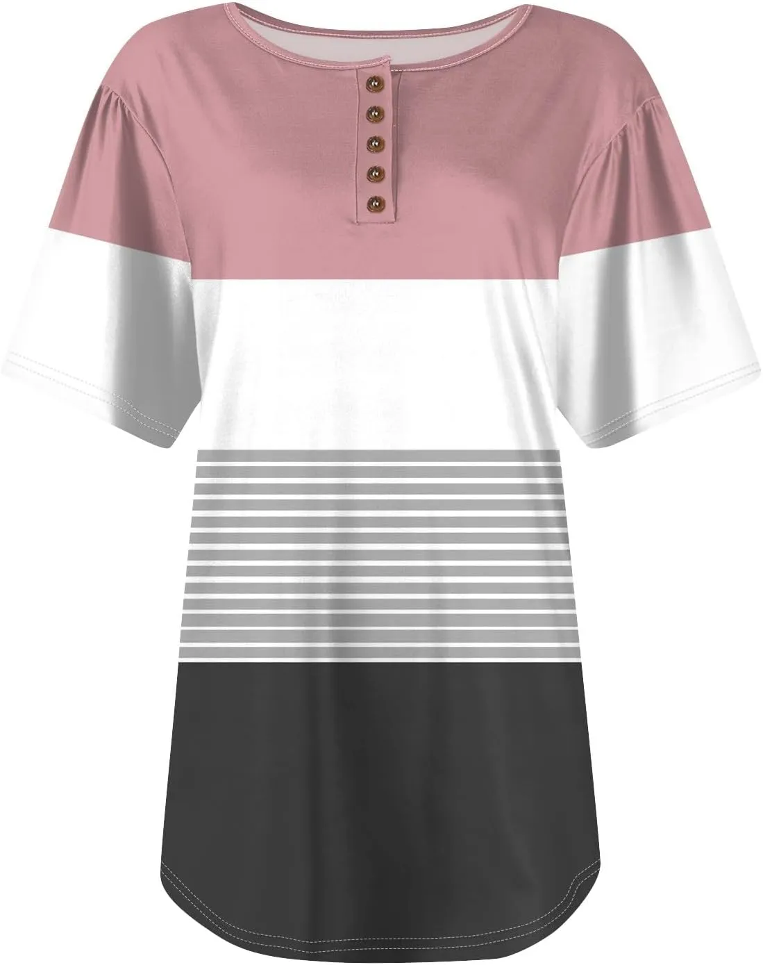Womens Henley Short Sleeve Summer Dressy Casual Pleated Round Neck Tunic Graphic Tees With Leggings Shirts