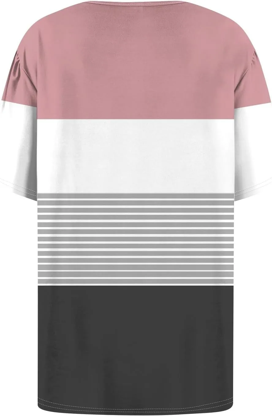 Womens Henley Short Sleeve Summer Dressy Casual Pleated Round Neck Tunic Graphic Tees With Leggings Shirts